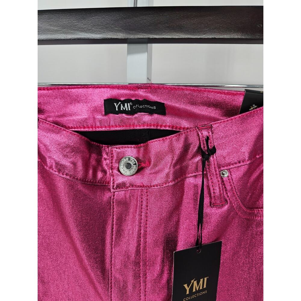 YMI Womens Sz 1X Skinny Leg Pants Bright Pink Shiny Sparkly Glitter Y2K NEW - Picture 3 of 5